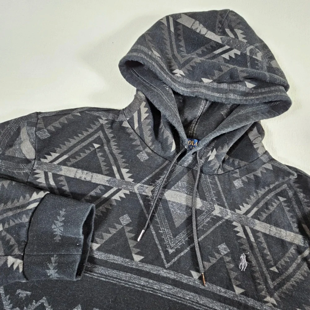Polo Ralph Lauren Hoodie Mens XXL Black Grey Southwestern Geometric Pullover